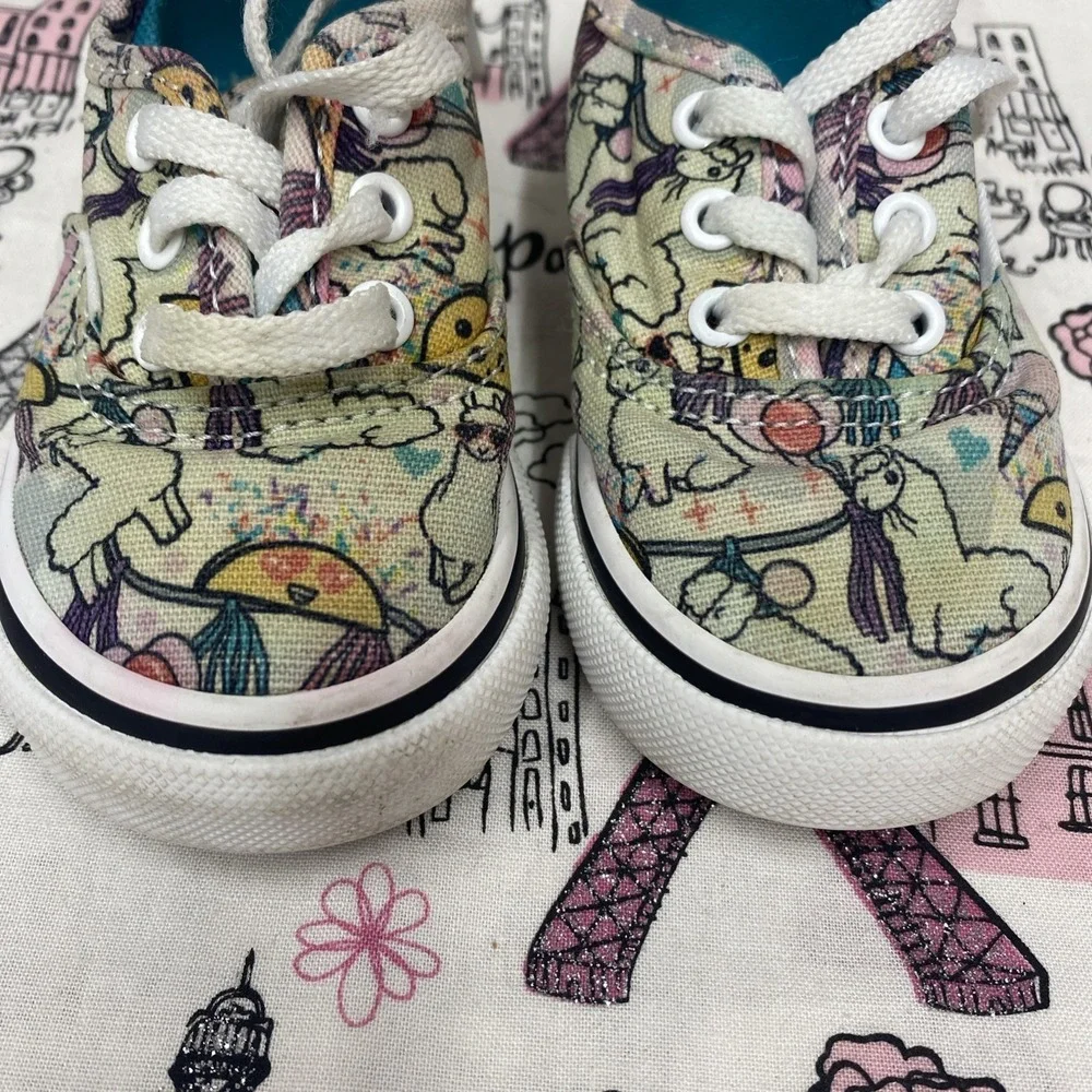 Vans Llama Party Canvas Sneakers White Lace Up Low Top Shoes Toddler Size 4